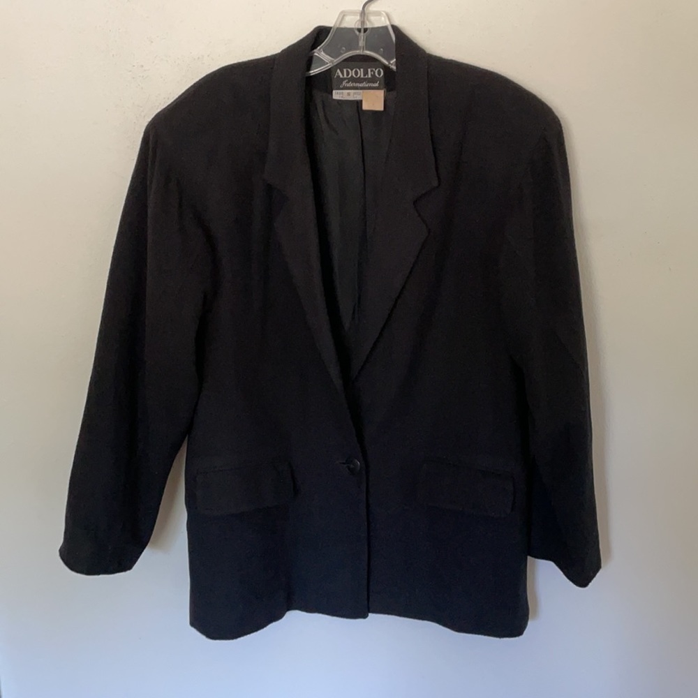 Vintage Adolfo Black Wool Blend Oversized Blazer